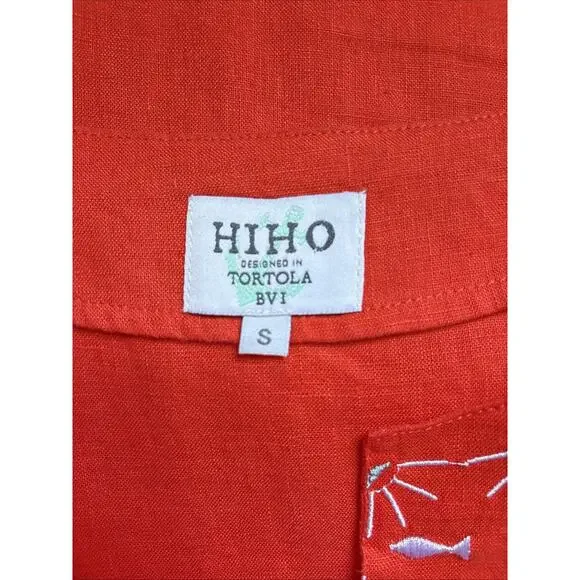 Hiho Tortola BVI Rachel Dress Women’s Small 100% Linen Orange Embroidered Beach - Picture 6 of 8